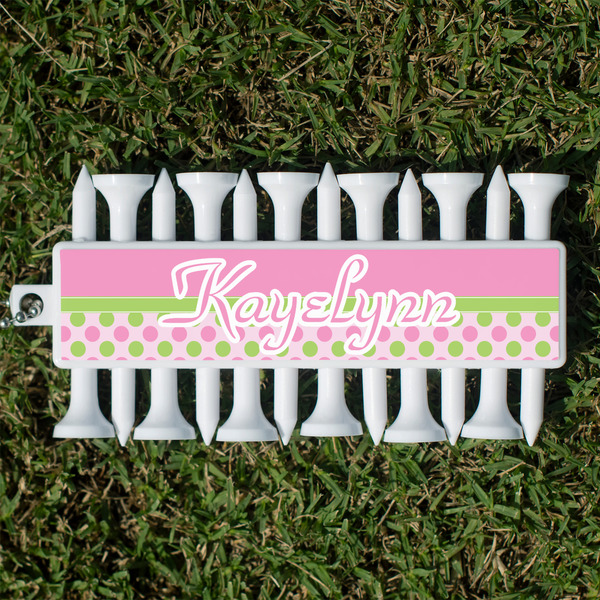 Custom Pink & Green Dots Golf Tees & Ball Markers Set (Personalized)