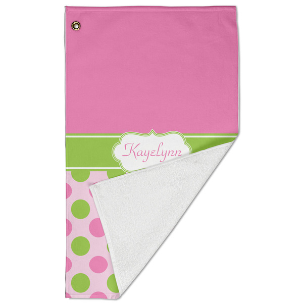 Pink & Green Dots Golf Towel - Folded (Large)
