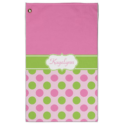 Pink & Green Dots Golf Towel - Poly-Cotton Blend w/ Name or Text