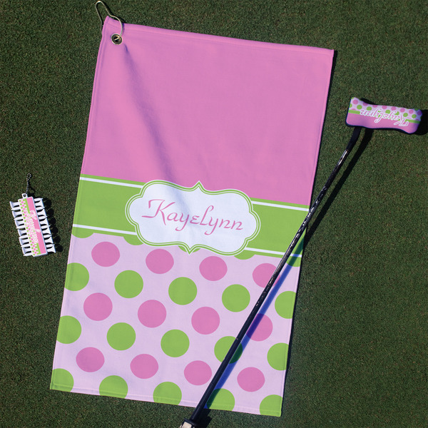 Custom Pink & Green Dots Golf Towel Gift Set (Personalized)