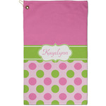 Pink & Green Dots Golf Towel - Poly-Cotton Blend - Small w/ Name or Text