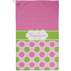 Pink & Green Dots Golf Towel - Poly-Cotton Blend - Small w/ Name or Text