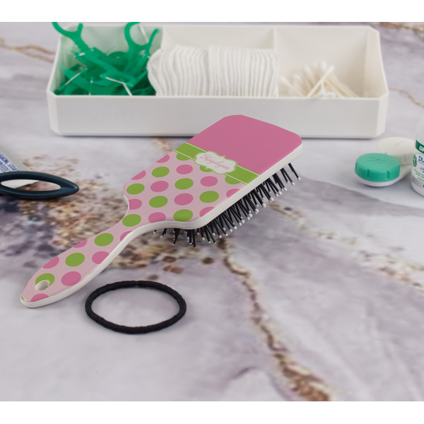 Pink & Green Dots Hair Brush - In Bathroom