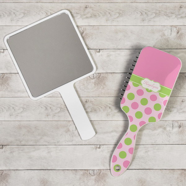 Pink & Green Dots Hair Brush - In Context
