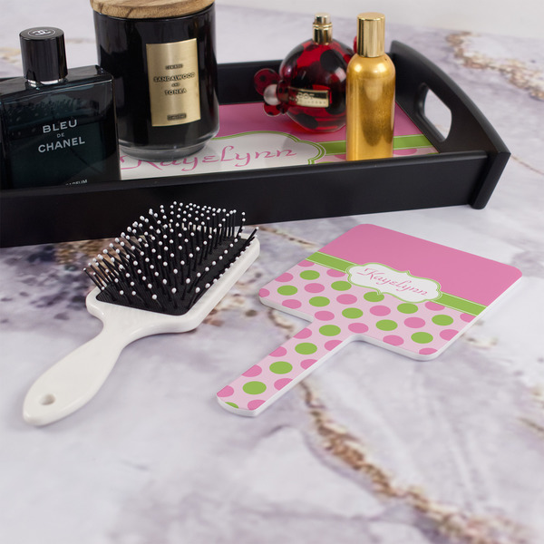 Pink & Green Dots Hand Mirror - With Hair Brush