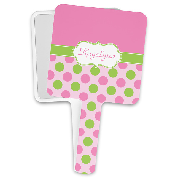 Custom Pink & Green Dots Hand Mirror (Personalized)