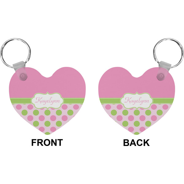 Pink & Green Dots Heart Keychain (Front + Back)