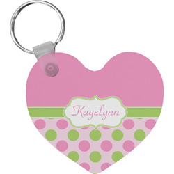 Pink & Green Dots Heart Plastic Keychain w/ Name or Text