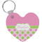 Pink & Green Dots Heart Plastic Keychain w/ Name or Text