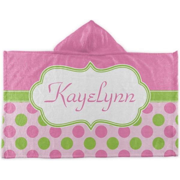 Custom Pink & Green Dots Kids Hooded Towel (Personalized)