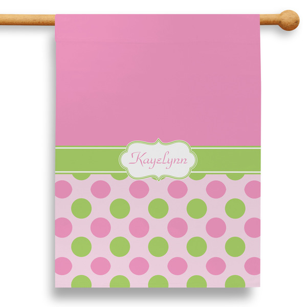 Custom Pink & Green Dots 28" House Flag (Personalized)