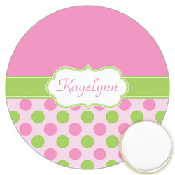 Pink & Green Dots Printed Cookie Topper - 3.25" (Personalized)