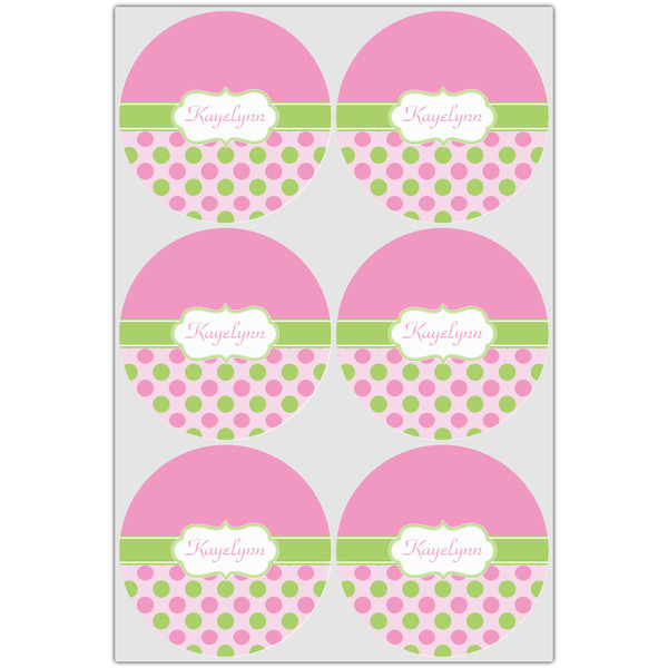 Pink & Green Dots Icing Circle - Large - Set of 6