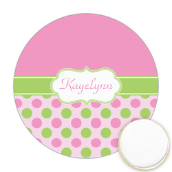 Pink & Green Dots Printed Cookie Topper - Round (Personalized)