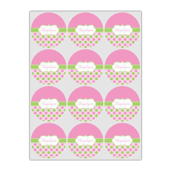 Pink & Green Dots Icing Circle - Small - Set of 12