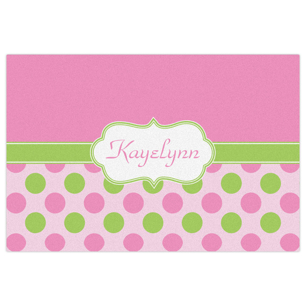 Pink & Green Dots Indoor / Outdoor Rug - 4'x6' - Front Flat