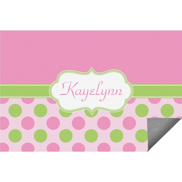 Custom Pink & Green Dots Indoor / Outdoor Rug - 5'x8' w/ Name or Text