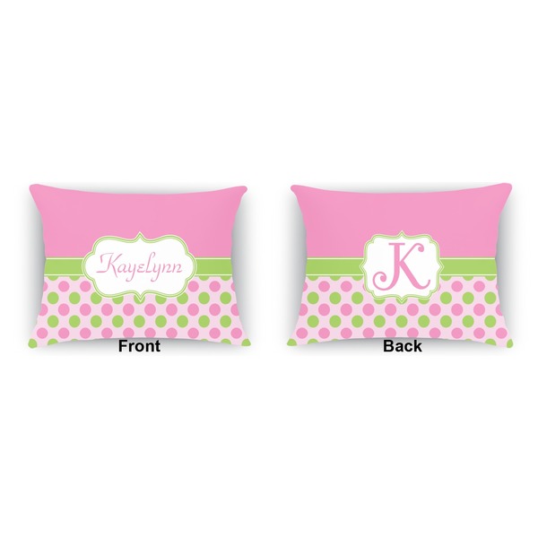 Pink & Green Dots  Indoor Rectangular Burlap Pillow (Front and Back)