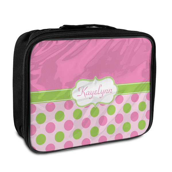Custom Pink & Green Dots Insulated Lunch Bag w/ Name or Text