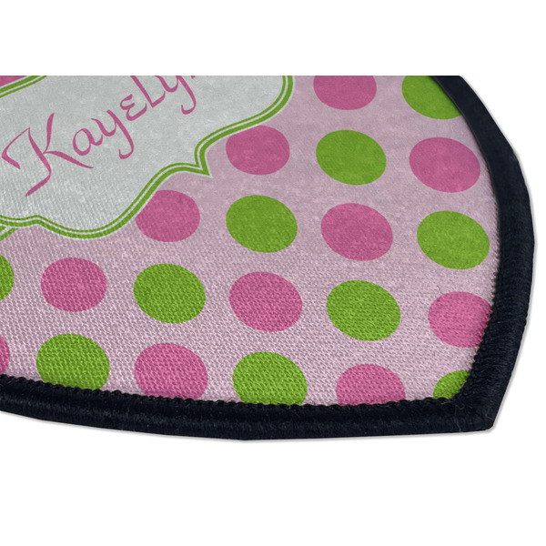 Pink & Green Dots Iron on Shield 3 Detail