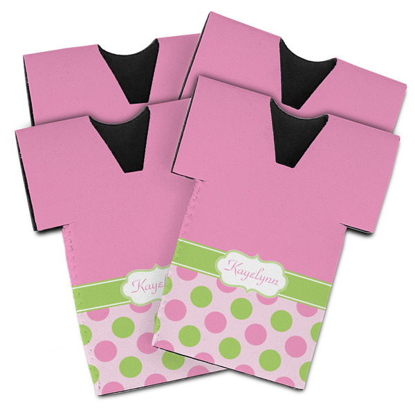 Pink & Green Dots Jersey Bottle Cooler - Set of 4 - MAIN (flat)