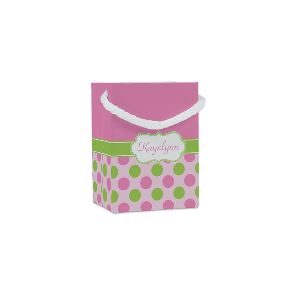Custom Pink & Green Dots Jewelry Gift Bags - Gloss (Personalized)