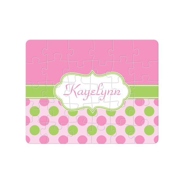 Custom Pink & Green Dots Jigsaw Puzzles (Personalized)