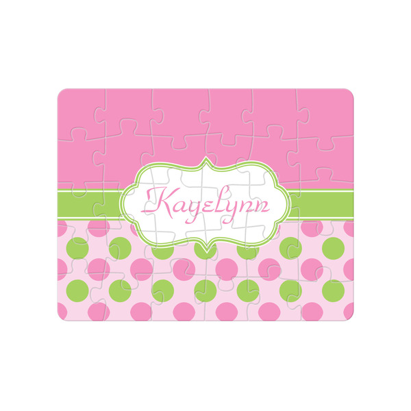 Custom Pink & Green Dots Jigsaw Puzzles (Personalized)