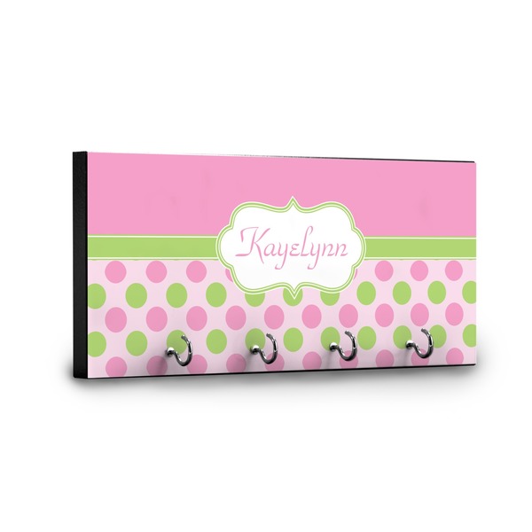 Pink & Green Dots Key Hanger - Front View with Hooks