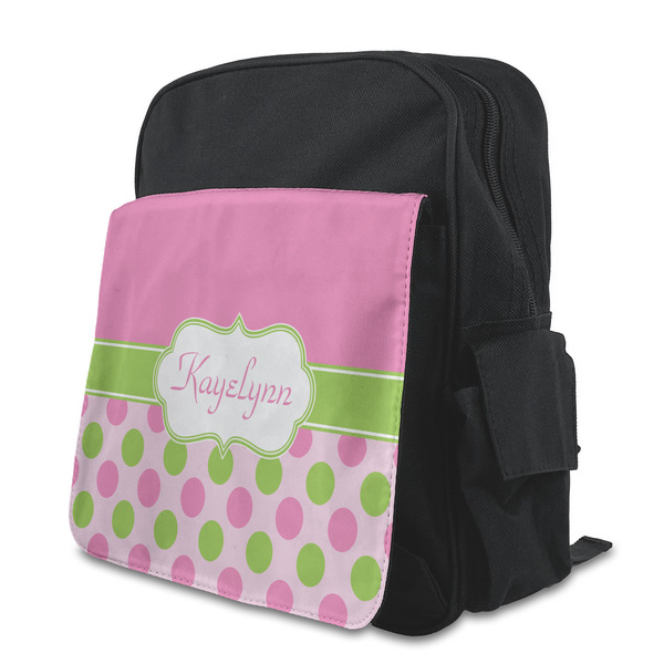 Custom Pink & Green Dots Preschool Backpack (Personalized)