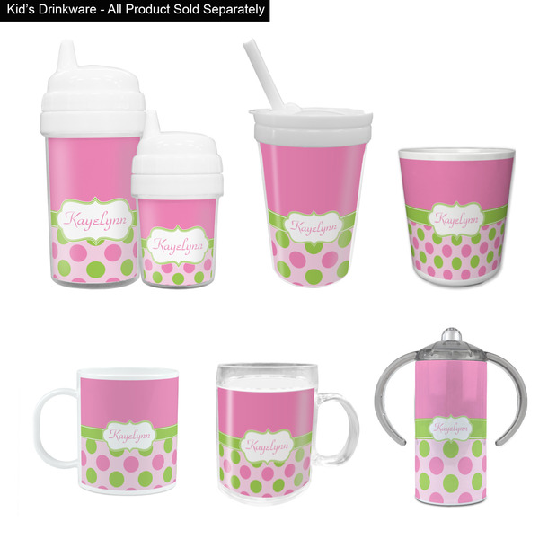 Pink & Green Dots Kid's Drinkware - Customized & Personalized