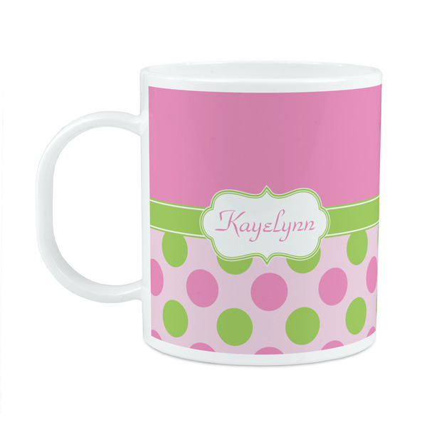 Custom Pink & Green Dots Plastic Kids Mug (Personalized)