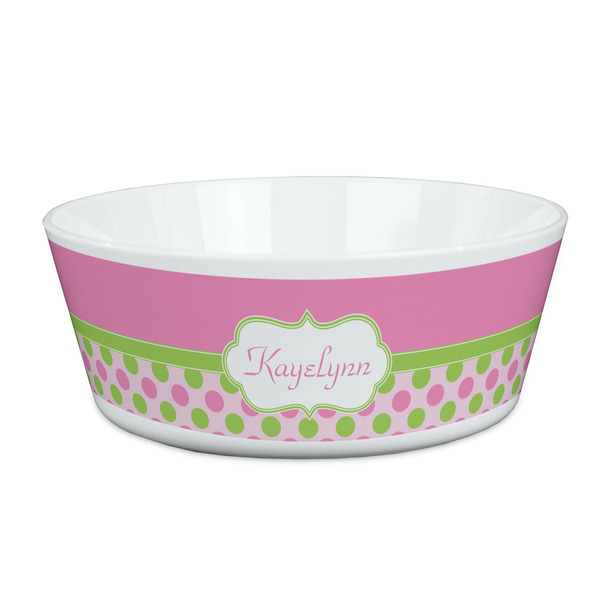 Custom Pink & Green Dots Kid's Bowl (Personalized)