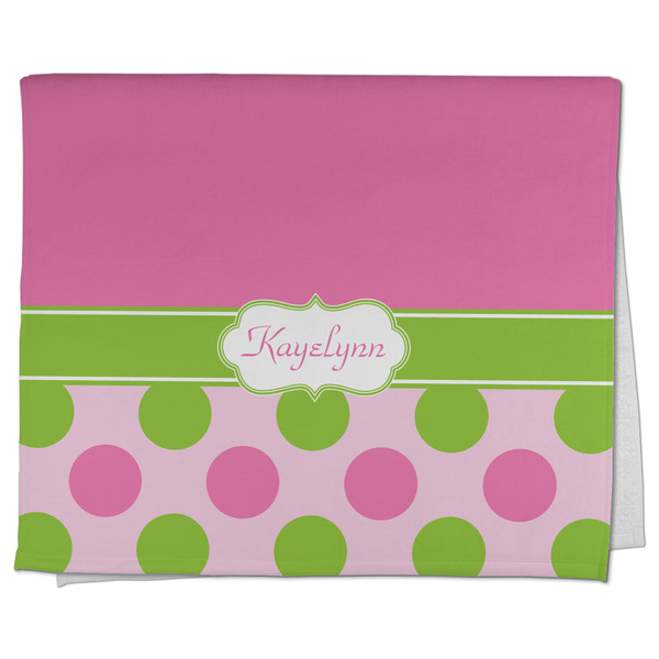 Custom Pink & Green Dots Kitchen Towel - Poly Cotton w/ Name or Text