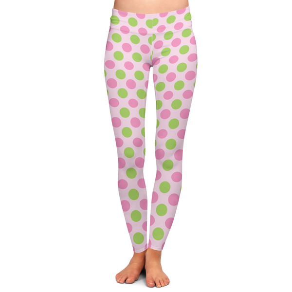 Custom Pink & Green Dots Ladies Leggings - 2X-Large