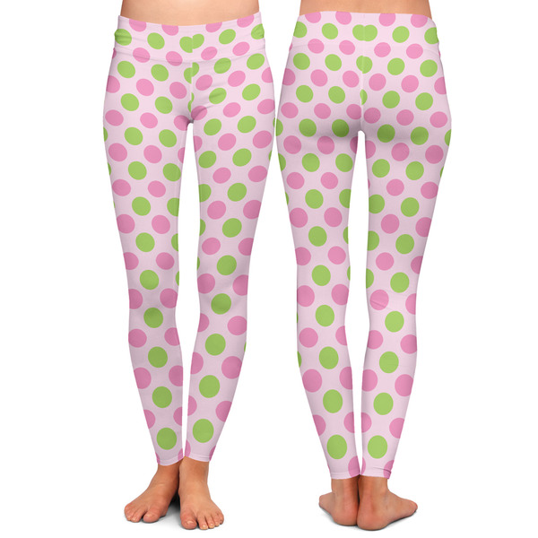 Pink & Green Dots Ladies Leggings - Front and Back