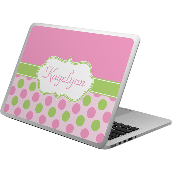Custom Pink & Green Dots Laptop Skin - Custom Sized w/ Name or Text