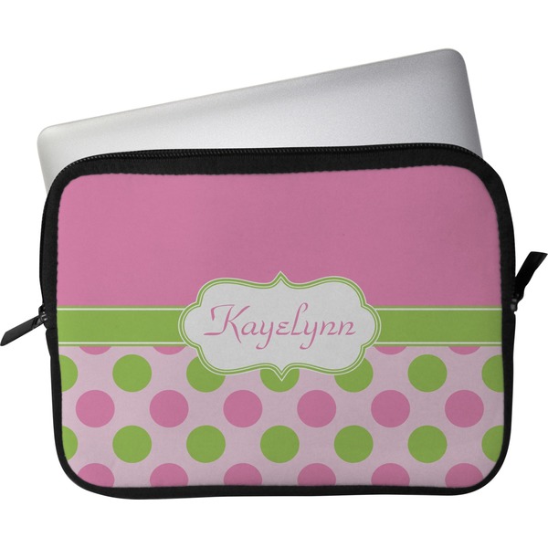Custom Pink & Green Dots Laptop Sleeve / Case (Personalized)