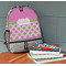 Pink & Green Dots Large Backpack - Gray - On Desk