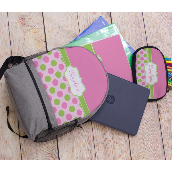 Pink & Green Dots Large Backpack - Gray - With Stuff