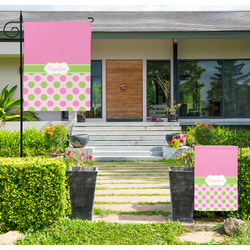 Pink & Green Dots Large Garden Flag - Double Sided (Personalized)