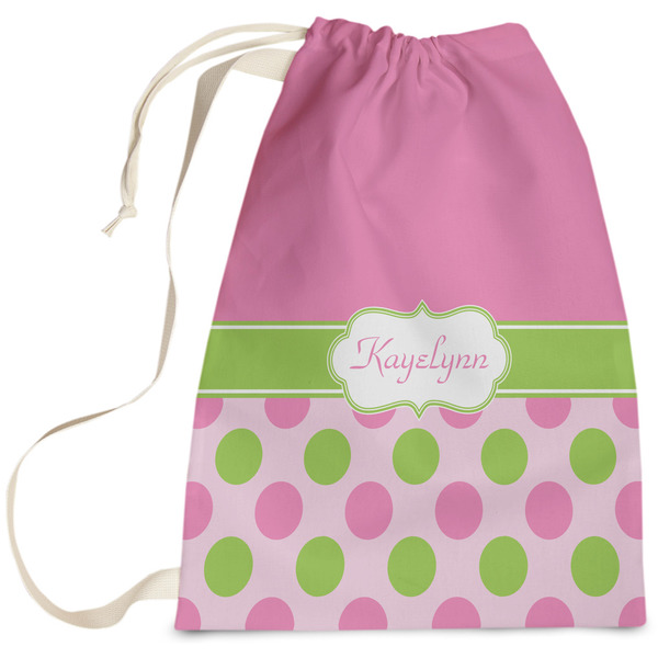 Custom Pink & Green Dots Laundry Bag - Large (Personalized)