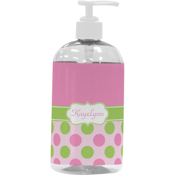 Pink & Green Dots Large Liquid Dispenser (16 oz) - White