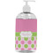 Pink & Green Dots Plastic Soap / Lotion Dispenser (16 oz - Large - White) (Personalized)