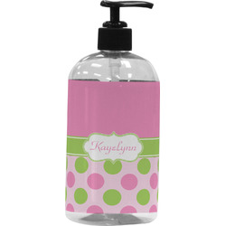 Pink & Green Dots Plastic Soap / Lotion Dispenser (Personalized)