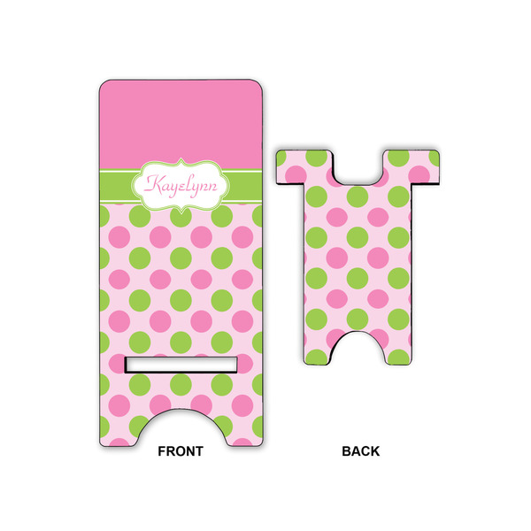Pink & Green Dots Large Phone Stand - Front & Back