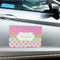 Pink & Green Dots Large Rectangle Car Magnets- In Context