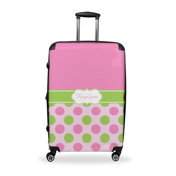 Custom Pink & Green Dots Suitcase - 28" Large - Checked w/ Name or Text