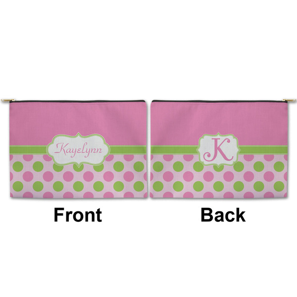 Pink & Green Dots Large Zipper Pouch Approval (Front and Back)