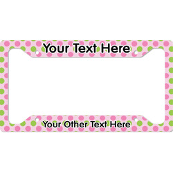 Pink & Green Dots License Plate Frame - Style A (Personalized)